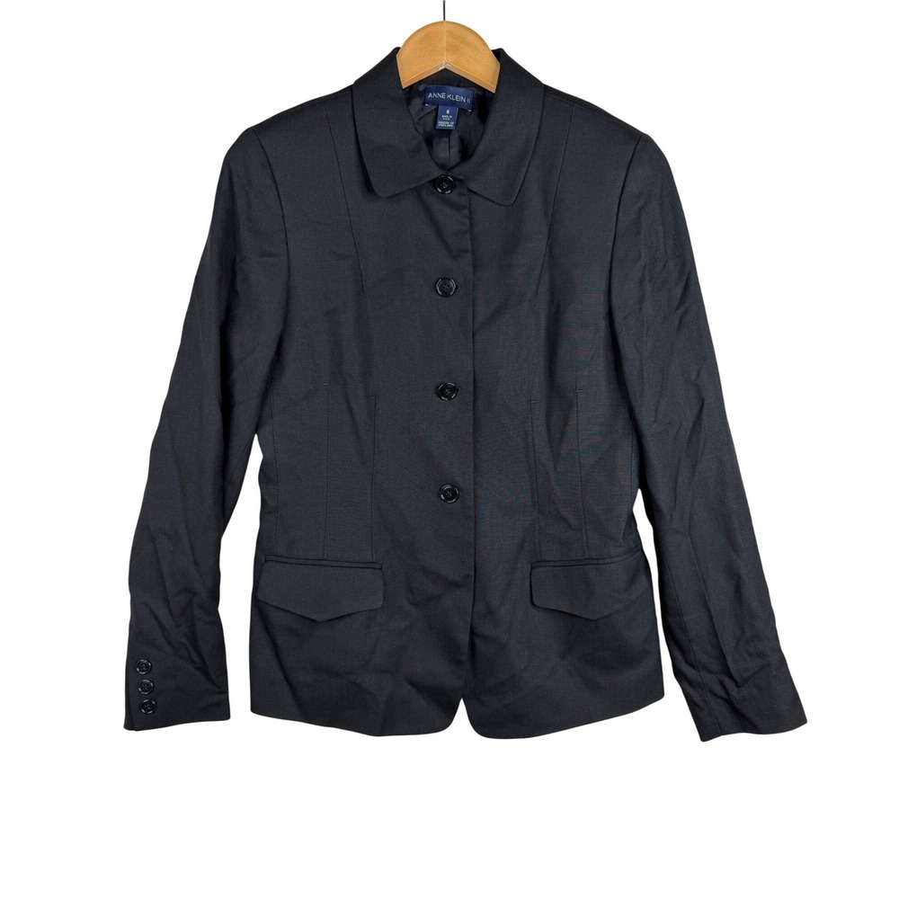 Anne Klein Women's Multi-button Linen Blend Blazer Jacket size 8 Black